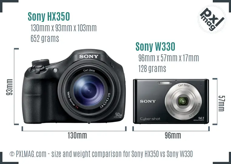 Sony HX350 vs Sony W330 size comparison
