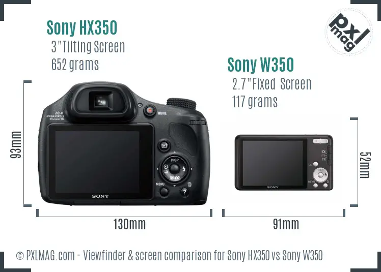 Sony HX350 vs Sony W350 Screen and Viewfinder comparison