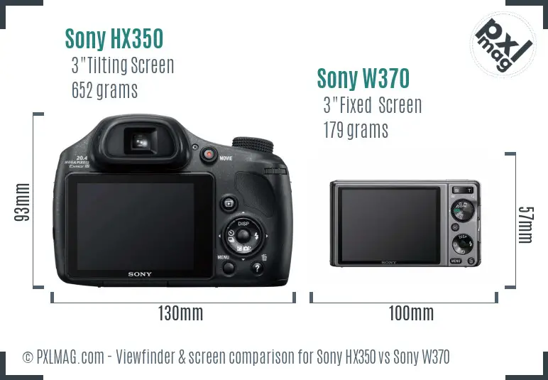 Sony HX350 vs Sony W370 Screen and Viewfinder comparison