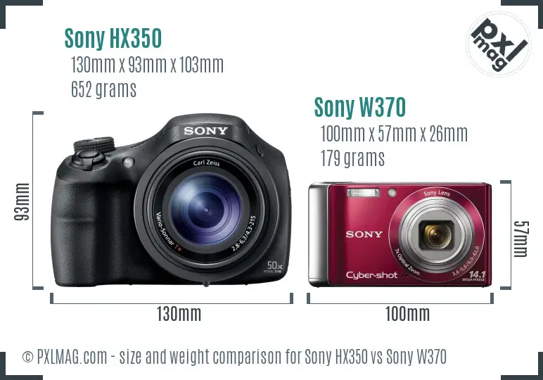 Sony HX350 vs Sony W370 size comparison