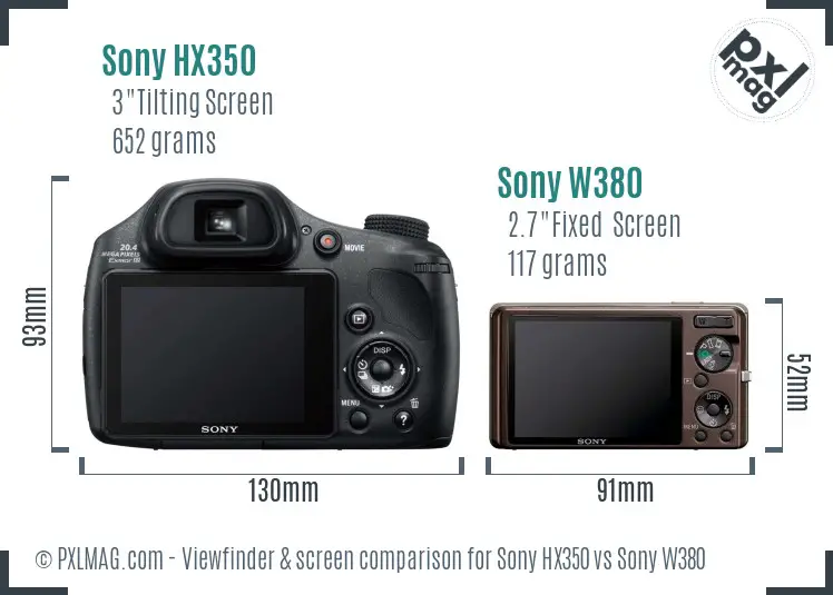 Sony HX350 vs Sony W380 Screen and Viewfinder comparison