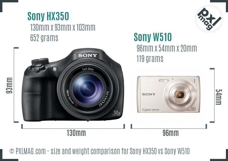 Sony HX350 vs Sony W510 size comparison