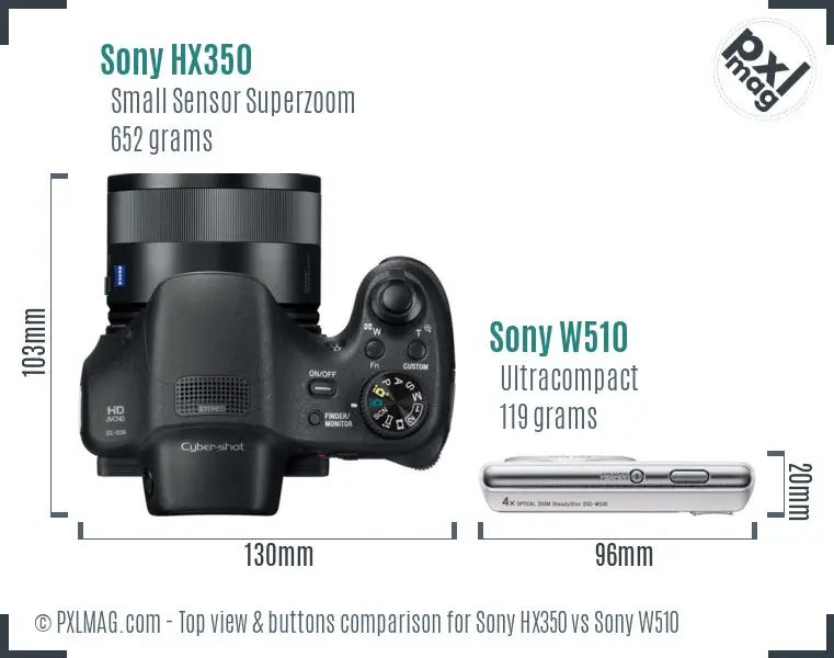 Sony HX350 vs Sony W510 top view buttons comparison