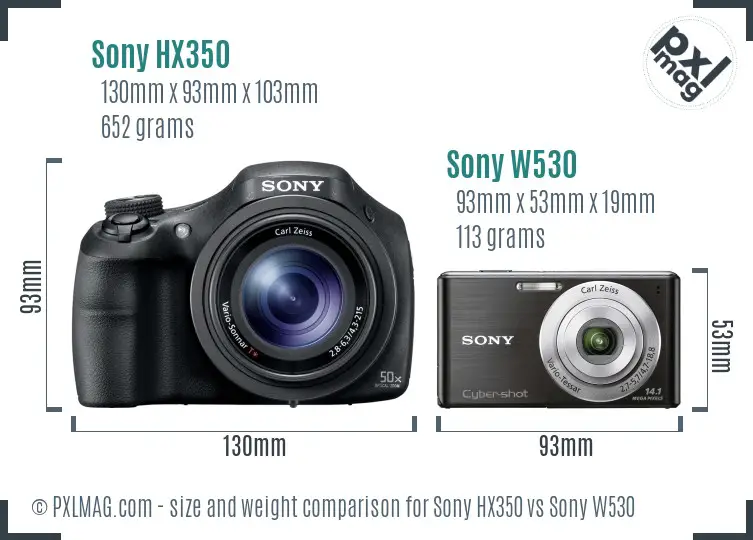 Sony HX350 vs Sony W530 size comparison
