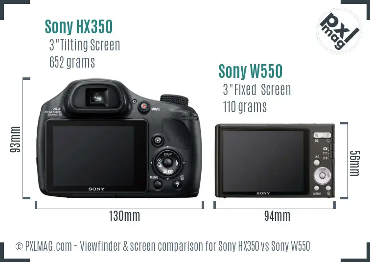 Sony HX350 vs Sony W550 Screen and Viewfinder comparison