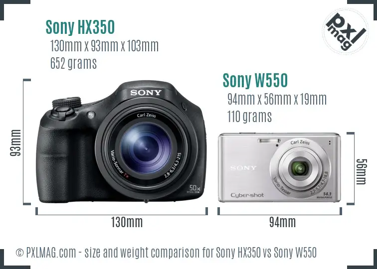 Sony HX350 vs Sony W550 size comparison