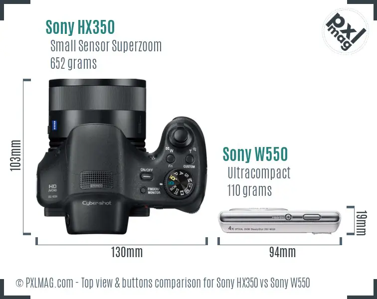 Sony HX350 vs Sony W550 top view buttons comparison