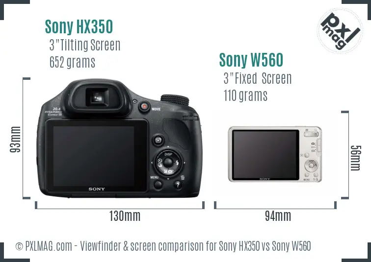 Sony HX350 vs Sony W560 Screen and Viewfinder comparison