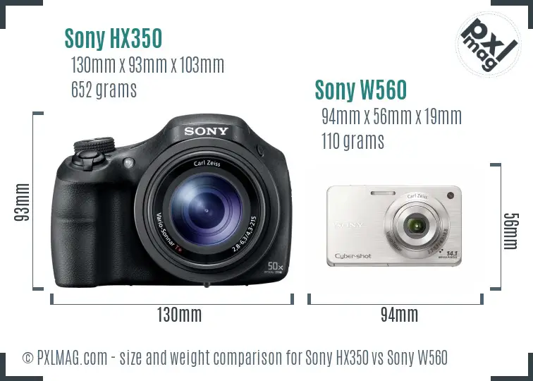 Sony HX350 vs Sony W560 size comparison