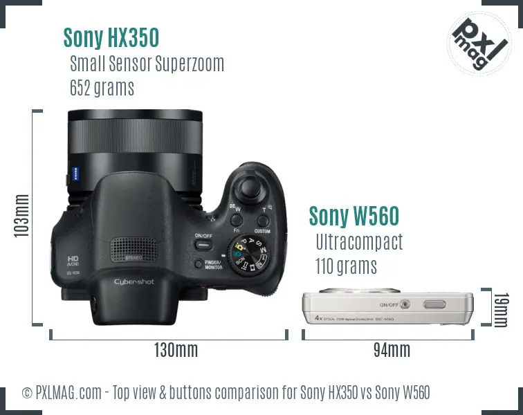 Sony HX350 vs Sony W560 top view buttons comparison