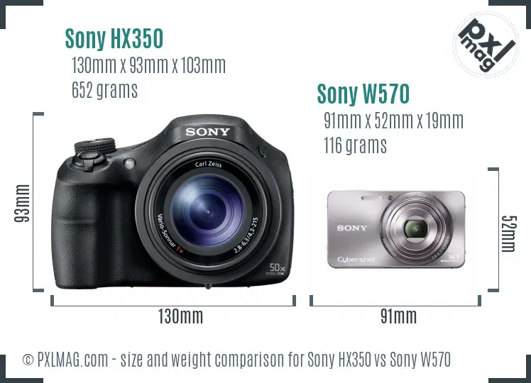 Sony HX350 vs Sony W570 size comparison