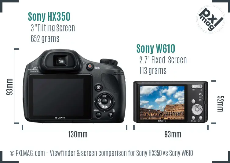 Sony HX350 vs Sony W610 Screen and Viewfinder comparison