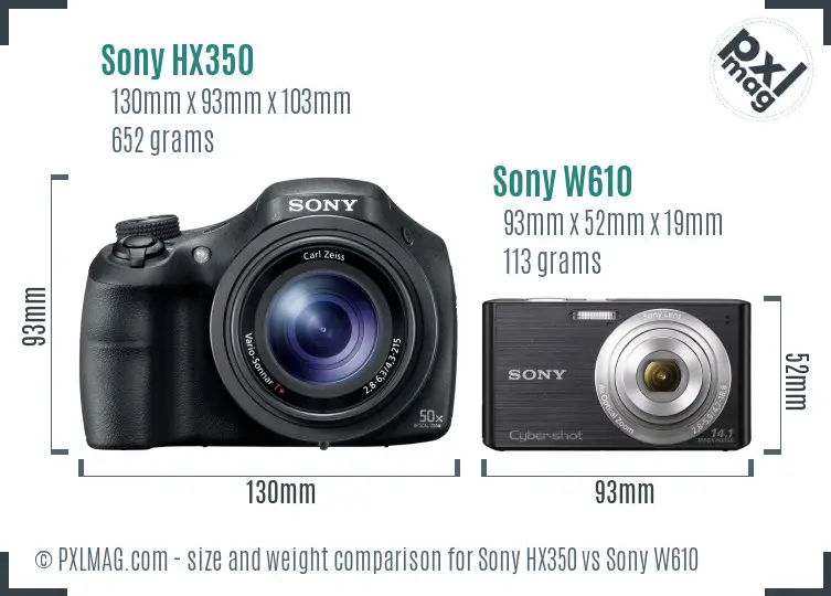 Sony HX350 vs Sony W610 size comparison