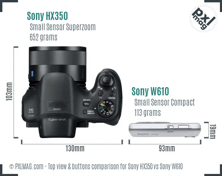 Sony HX350 vs Sony W610 top view buttons comparison