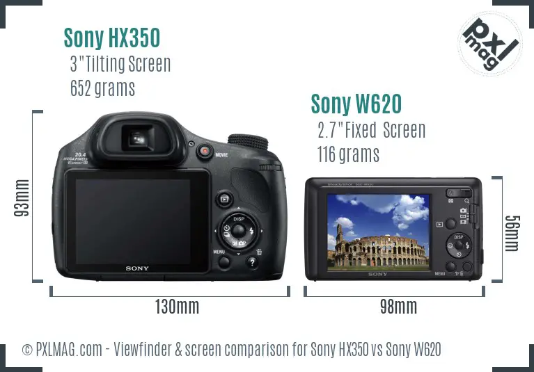 Sony HX350 vs Sony W620 Screen and Viewfinder comparison