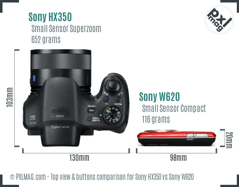 Sony HX350 vs Sony W620 top view buttons comparison