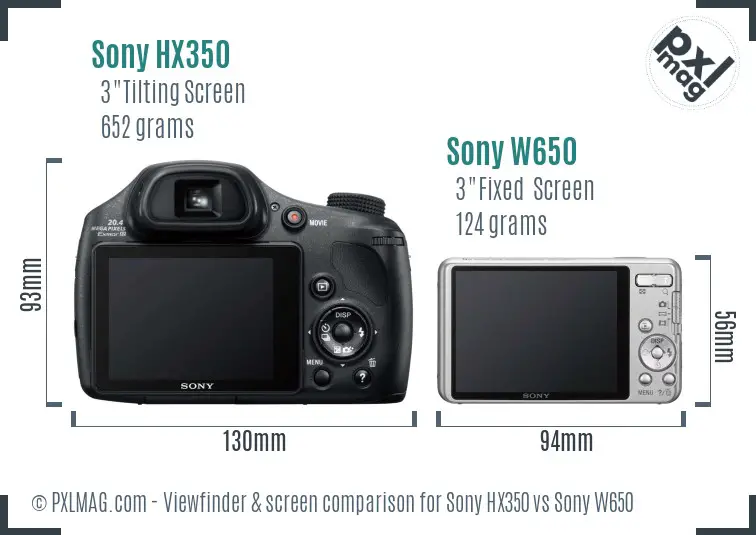 Sony HX350 vs Sony W650 Screen and Viewfinder comparison