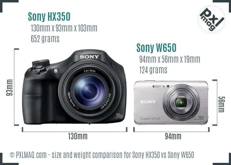 Sony HX350 vs Sony W650 size comparison