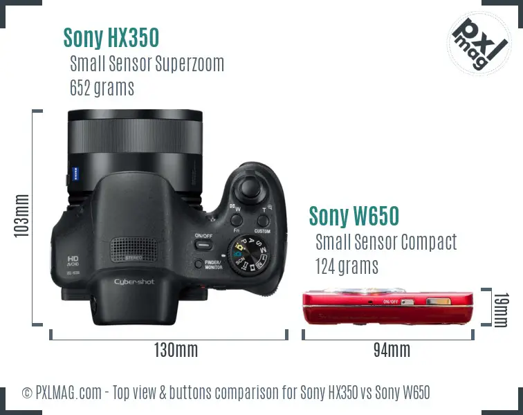 Sony HX350 vs Sony W650 top view buttons comparison