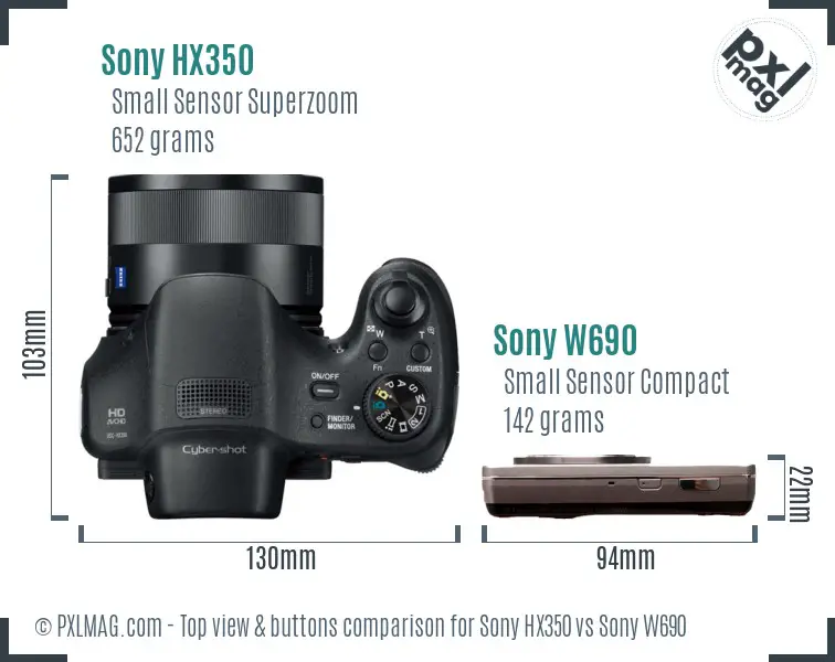 Sony HX350 vs Sony W690 top view buttons comparison