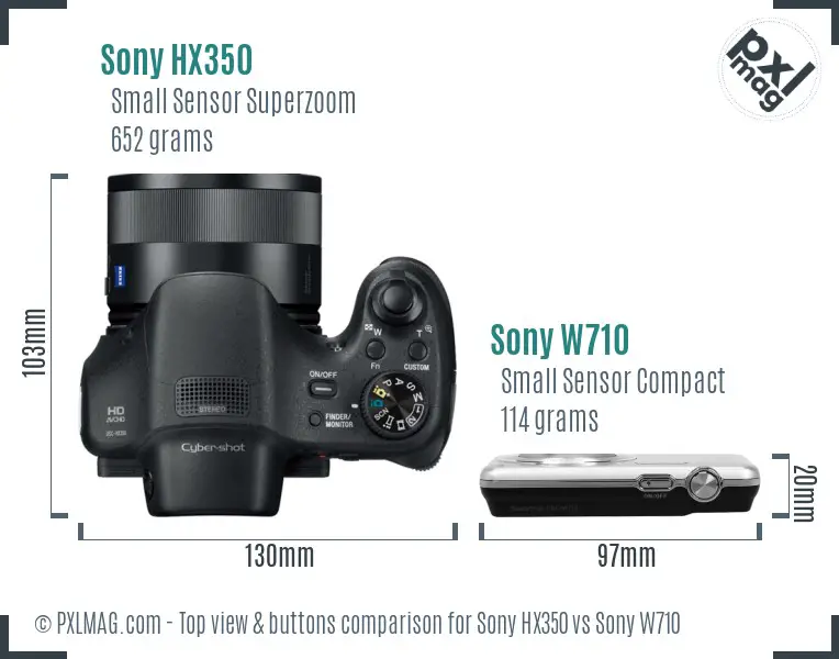 Sony HX350 vs Sony W710 top view buttons comparison
