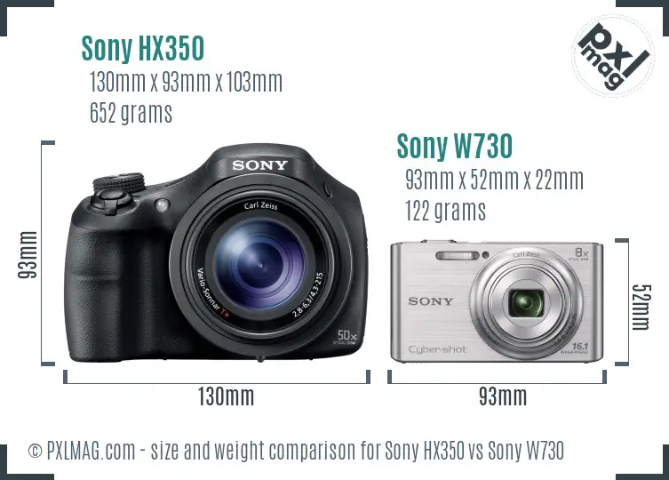 Sony HX350 vs Sony W730 size comparison