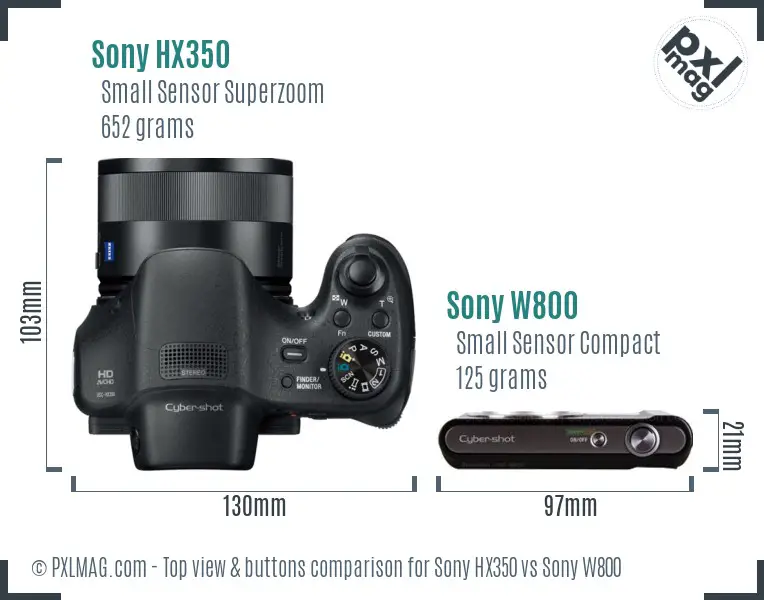 Sony HX350 vs Sony W800 top view buttons comparison
