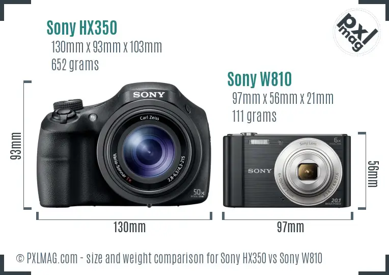 Sony HX350 vs Sony W810 size comparison