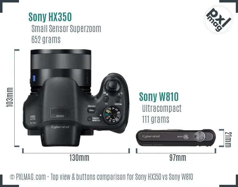 Sony HX350 vs Sony W810 top view buttons comparison