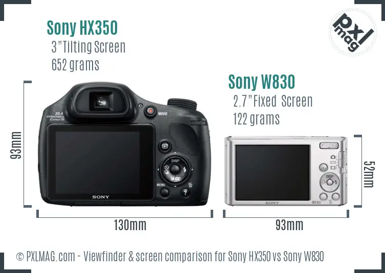 Sony HX350 vs Sony W830 Screen and Viewfinder comparison