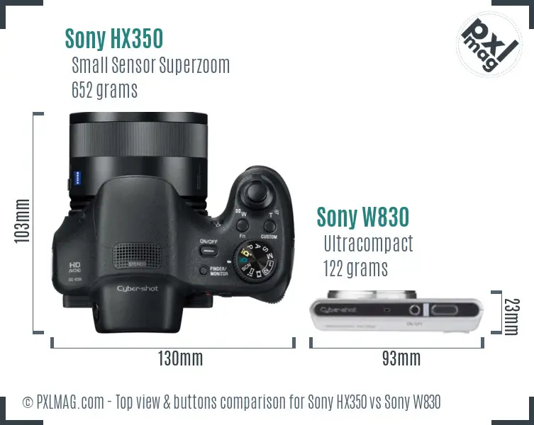 Sony HX350 vs Sony W830 top view buttons comparison