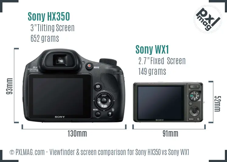 Sony HX350 vs Sony WX1 Screen and Viewfinder comparison