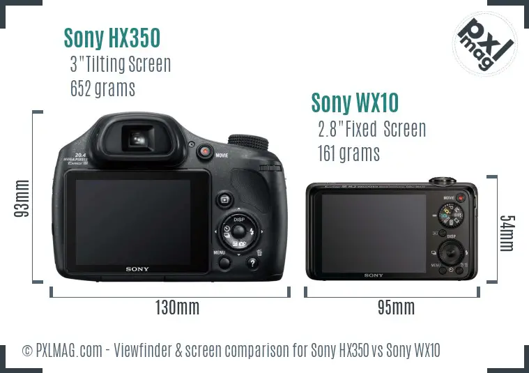Sony HX350 vs Sony WX10 Screen and Viewfinder comparison