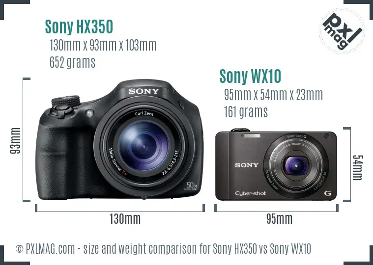 Sony HX350 vs Sony WX10 size comparison