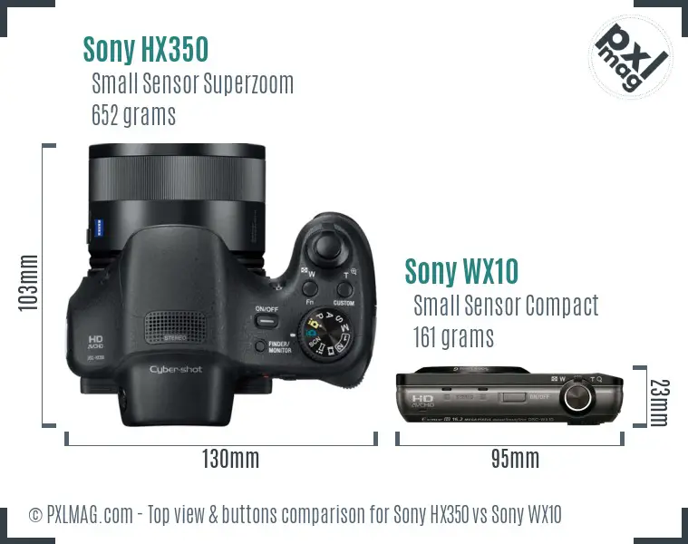 Sony HX350 vs Sony WX10 top view buttons comparison