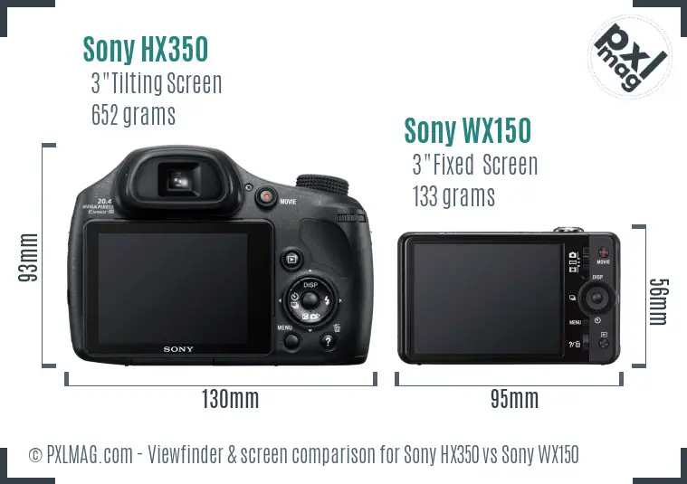 Sony HX350 vs Sony WX150 Screen and Viewfinder comparison