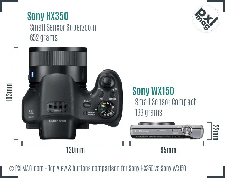 Sony HX350 vs Sony WX150 top view buttons comparison