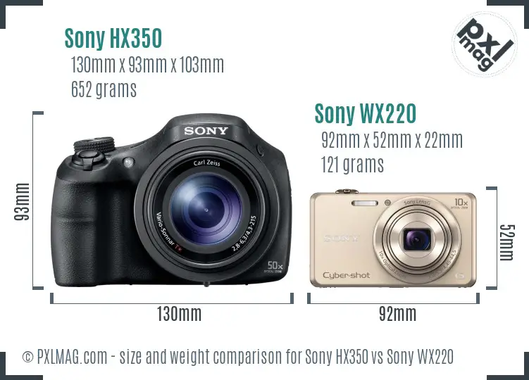 Sony HX350 vs Sony WX220 size comparison