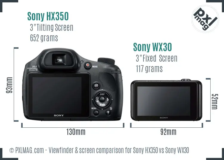 Sony HX350 vs Sony WX30 Screen and Viewfinder comparison