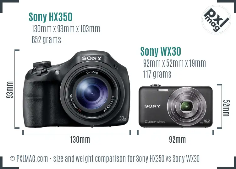 Sony HX350 vs Sony WX30 size comparison