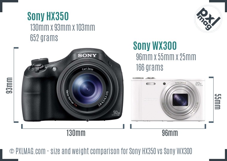 Sony HX350 vs Sony WX300 size comparison