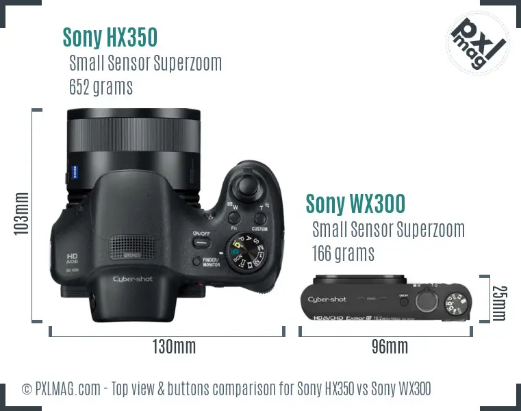 Sony HX350 vs Sony WX300 top view buttons comparison