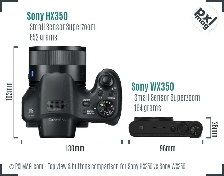 Sony HX350 vs Sony WX350 top view buttons comparison