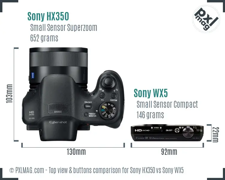 Sony HX350 vs Sony WX5 top view buttons comparison