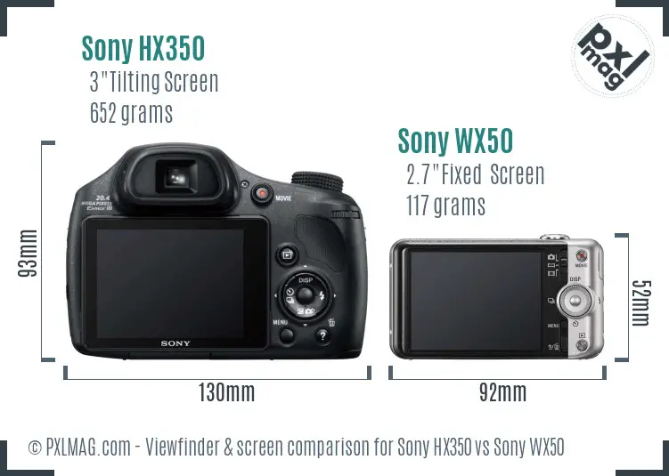 Sony HX350 vs Sony WX50 Screen and Viewfinder comparison