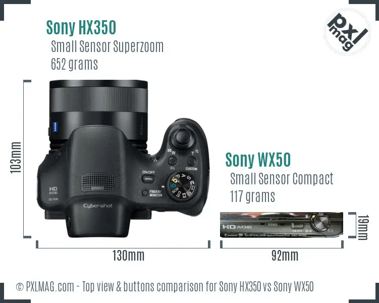 Sony HX350 vs Sony WX50 top view buttons comparison