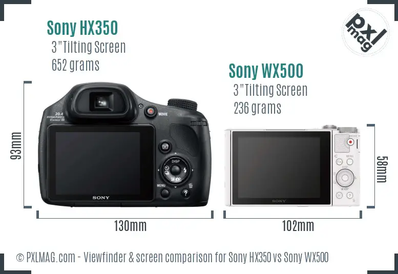 Sony HX350 vs Sony WX500 Screen and Viewfinder comparison