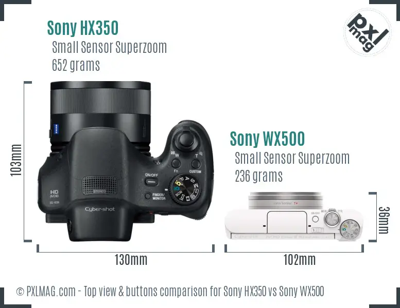 Sony HX350 vs Sony WX500 top view buttons comparison