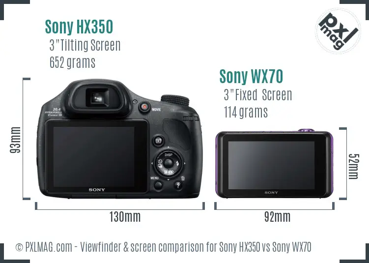 Sony HX350 vs Sony WX70 Screen and Viewfinder comparison