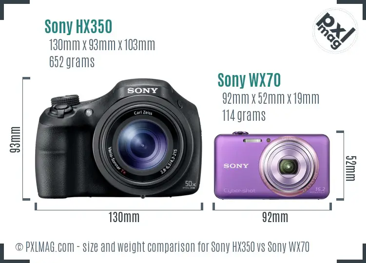 Sony HX350 vs Sony WX70 size comparison